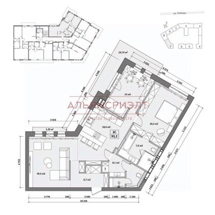 Продажа квартиры со свободной планировкой 93,2 м², 3/6 этаж