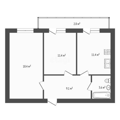 Продажа 2-комнатной квартиры 53,7 м², 5/5 этаж