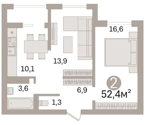 Продажа 2-комнатной квартиры 52,4 м², 5/19 этаж