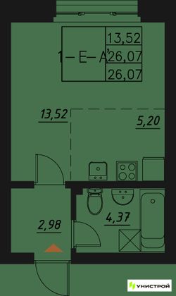 26,1 м², 1-комн. квартира, 11/20 этаж