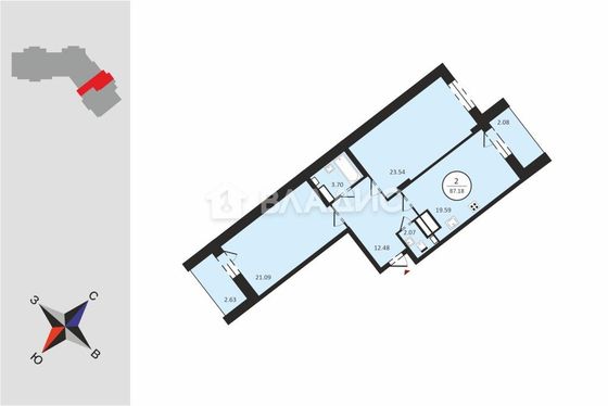 Продажа 2-комнатной квартиры 88,2 м², 6/10 этаж