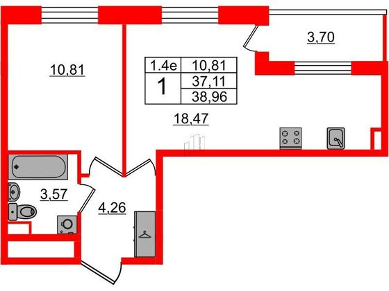 Продажа 1-комнатной квартиры 37,1 м², 2/5 этаж