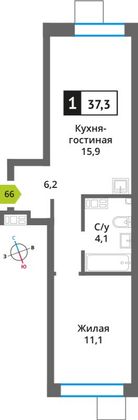 Продажа 1-комнатной квартиры 37,3 м², 6/6 этаж