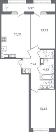 Продажа 2-комнатной квартиры 68,7 м², 14/16 этаж