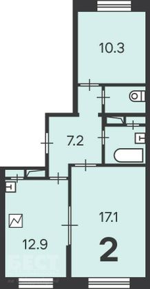 Продажа 2-комнатной квартиры 53 м², 2/7 этаж