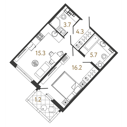 45,2 м², 1-комн. квартира, 5/9 этаж