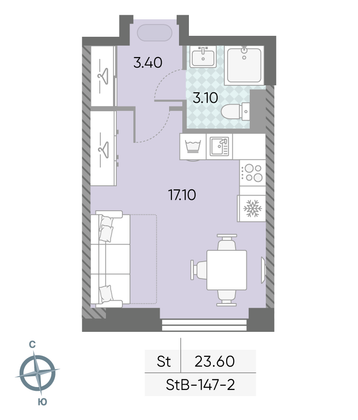 Продажа квартиры-студии 23,6 м², 2/58 этаж