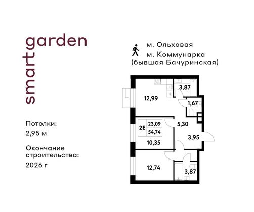 Продажа 2-комнатной квартиры 54,7 м², 2/16 этаж