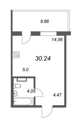 Продажа квартиры-студии 30,2 м², 4/5 этаж