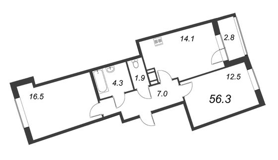 Продажа 2-комнатной квартиры 55,8 м², 12/20 этаж