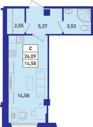 Продажа квартиры-студии 26,1 м², 1/18 этаж