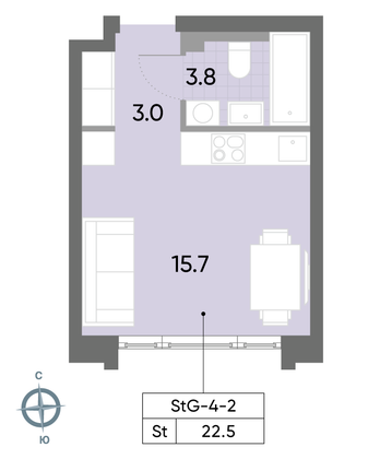Продажа квартиры-студии 22,5 м², 2/52 этаж