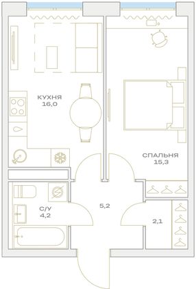 Продажа 1-комнатной квартиры 42,8 м², 14/23 этаж