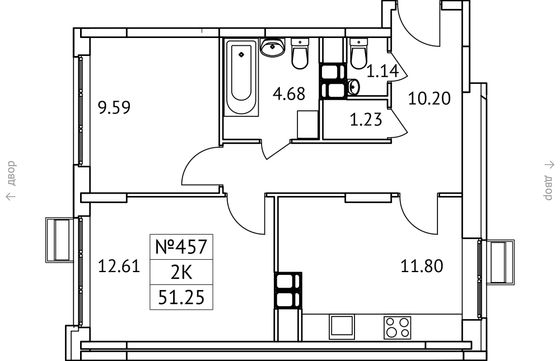 51,3 м², 2-комн. квартира, 10/17 этаж