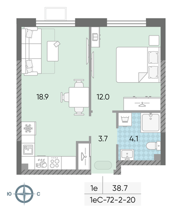 Продажа 1-комнатной квартиры 38,7 м², 10/24 этаж