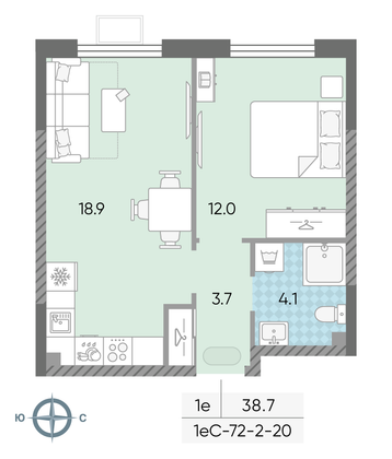 Продажа 1-комнатной квартиры 38,7 м², 13/24 этаж