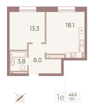 Продажа 1-комнатной квартиры 42,9 м², 9/9 этаж