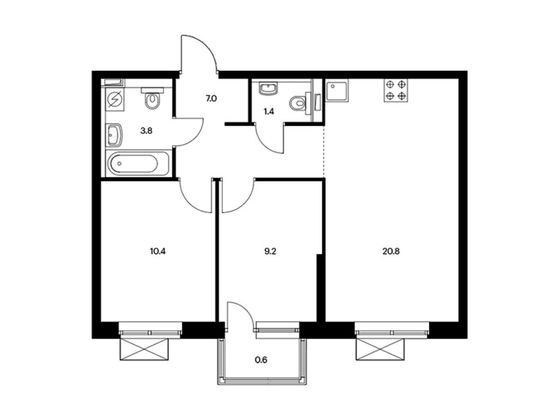 Продажа 2-комнатной квартиры 53,2 м², 6/25 этаж