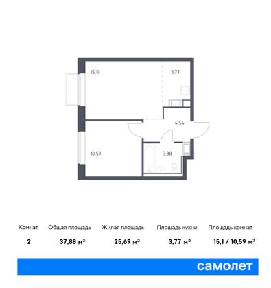 37,9 м², 2-комн. квартира, 16/17 этаж