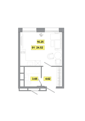 24,5 м², 1-комн. квартира, 3 этаж