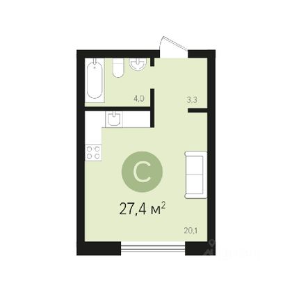 Продажа квартиры-студии 27,5 м², 4/9 этаж