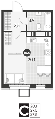 Продажа квартиры-студии 27,5 м², 18/21 этаж