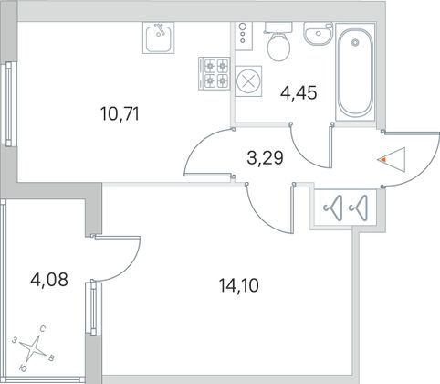 Продажа 1-комнатной квартиры 34,6 м², 1/4 этаж