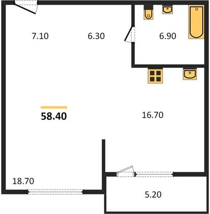 Продажа 1-комнатной квартиры 58,4 м², 9/16 этаж