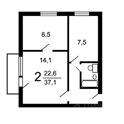 Продажа 1-комнатной квартиры 37 м², 3/9 этаж