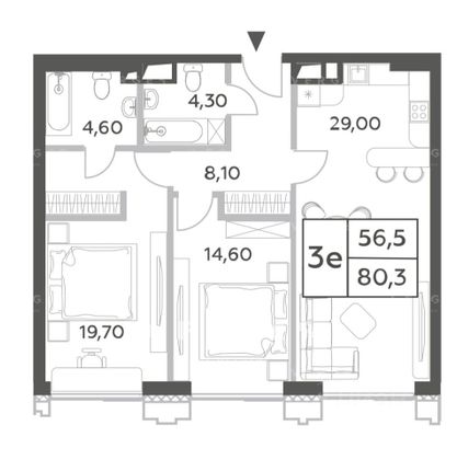 Продажа 3-комнатной квартиры 78,9 м², 26/52 этаж