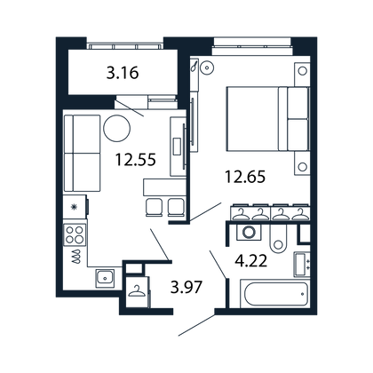 Продажа 1-комнатной квартиры 32,7 м², 1/13 этаж