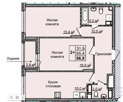 Продажа 2-комнатной квартиры 66,8 м², 2/25 этаж