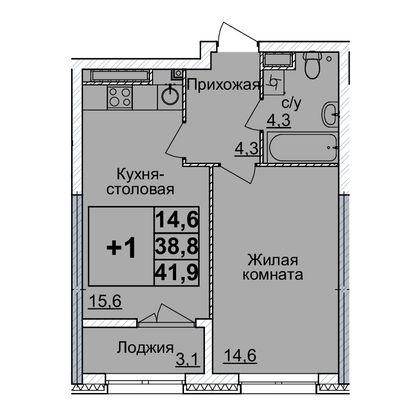 Продажа 1-комнатной квартиры 41 м², 23/24 этаж