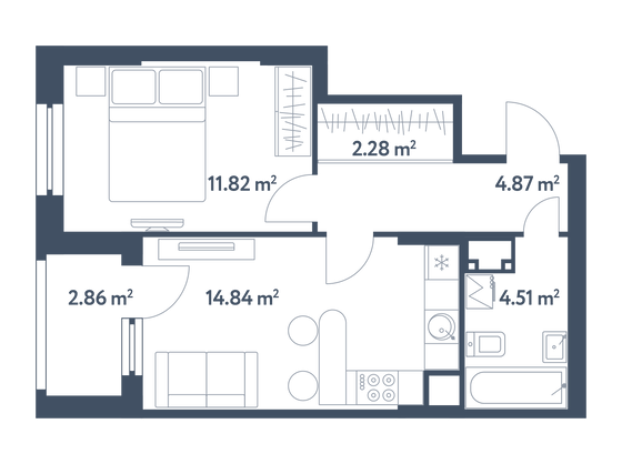 39,8 м², 1-комн. квартира, 3/25 этаж