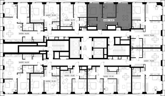 Продажа 2-комнатной квартиры 56 м², 43/48 этаж