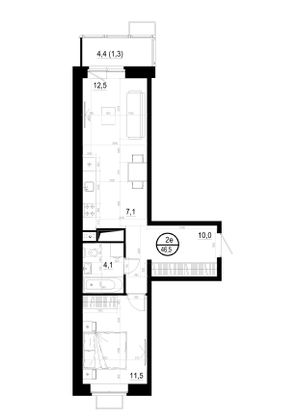 46,5 м², 2-комн. квартира, 10/19 этаж