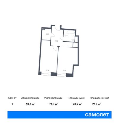 Продажа 1-комнатной квартиры 60,6 м², 7/10 этаж