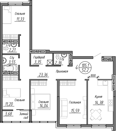 Продажа 4-комнатной квартиры 105,1 м², 16/25 этаж