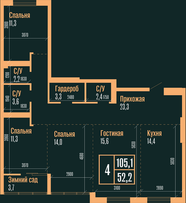 106,9 м², 4-комн. квартира, 12/25 этаж