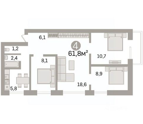 Продажа 4-комнатной квартиры 61,8 м², 5/5 этаж
