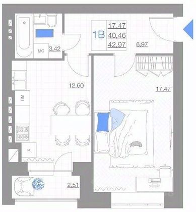 Продажа 1-комнатной квартиры 43 м², 1/5 этаж