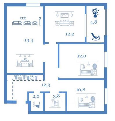 Продажа 3-комнатной квартиры 74,9 м², 5/24 этаж