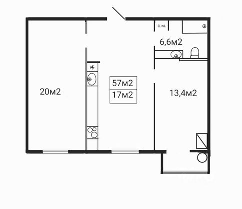 Продажа 2-комнатной квартиры 57 м², 1/3 этаж