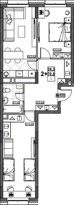 Продажа 2-комнатной квартиры 70,8 м², 5/24 этаж