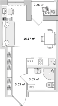 25,7 м², студия, 2/18 этаж