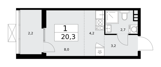 20,3 м², 1-комн. квартира, 13/15 этаж