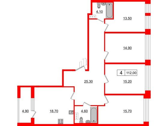 Продажа 4-комнатной квартиры 112 м², 5/10 этаж