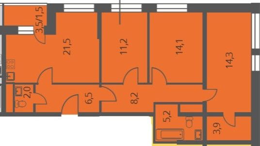 Продажа 3-комнатной квартиры 88,5 м², 21/25 этаж