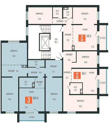 Продажа 3-комнатной квартиры 100,9 м², 2/10 этаж