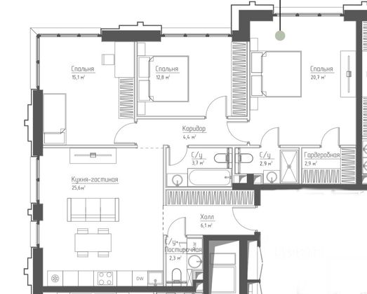 Продажа 3-комнатной квартиры 95,9 м², 31/46 этаж